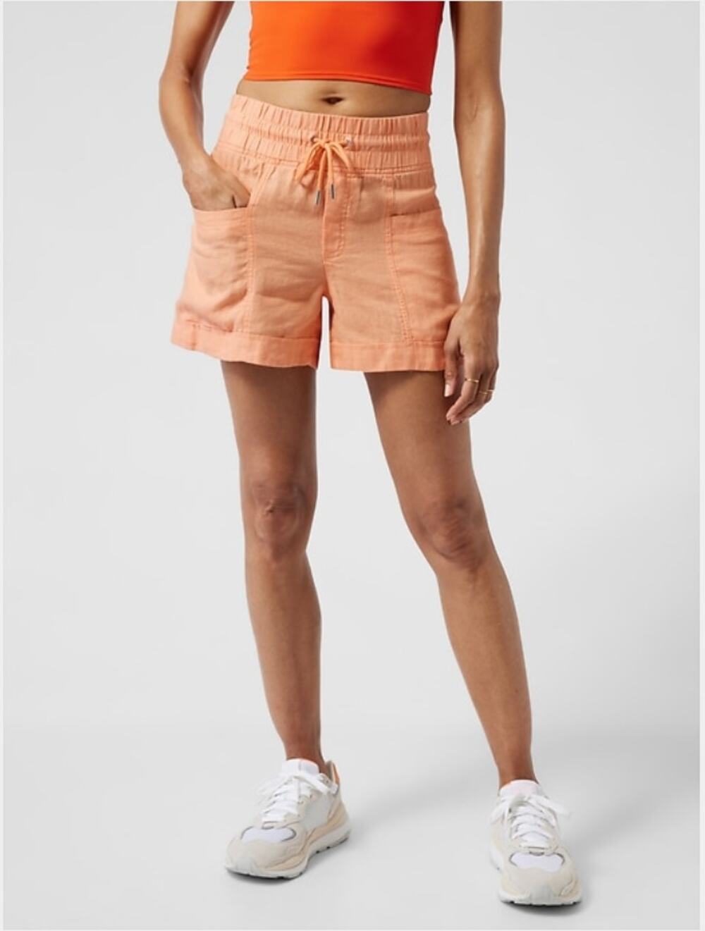 ATHLETA Cabo Linen 4" Drawstring Short in Cactus Peach // 6